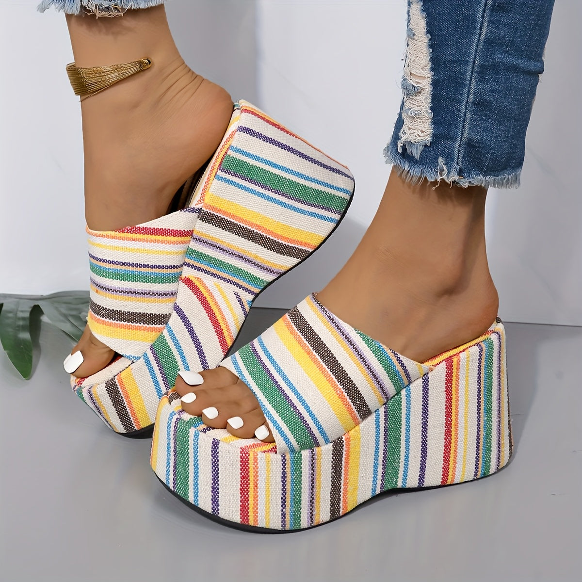 Women'S Sexy Strappy Wedge Sandals - Summer All-Season Open Toe High Heels with Rubber Sole, Fabric Upper & Lining, and Synthetic Insole, Strappy Sandals